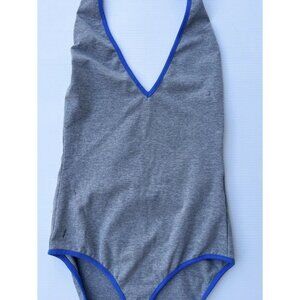 Glamorous Women’s Halter Neck Bodysuit Gray Blue Trim Size Small NWT | Low Back